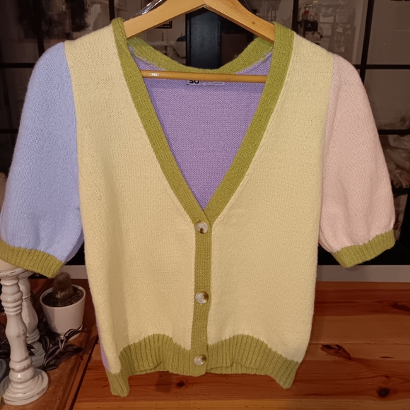 SO V-Neck Sweater Top, Size- M, Pink, Purple, Yellow, Blue, Green, NWT - Picture 1 of 5
